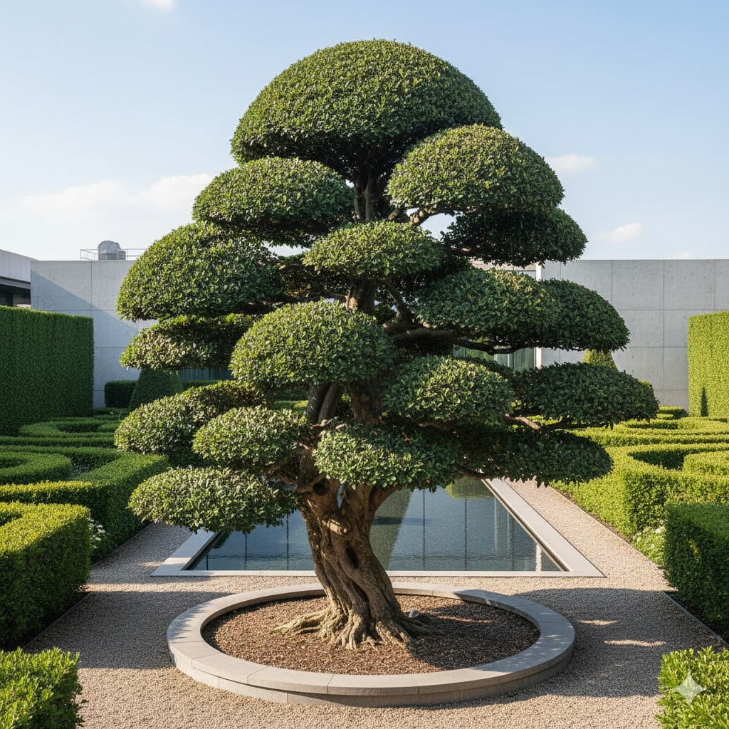 Välskött träd med perfekt beskärning